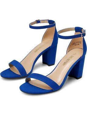 Women's Royal Blue Comfortable Open Toe Ankle Strap Chunky Block Heel Sandal